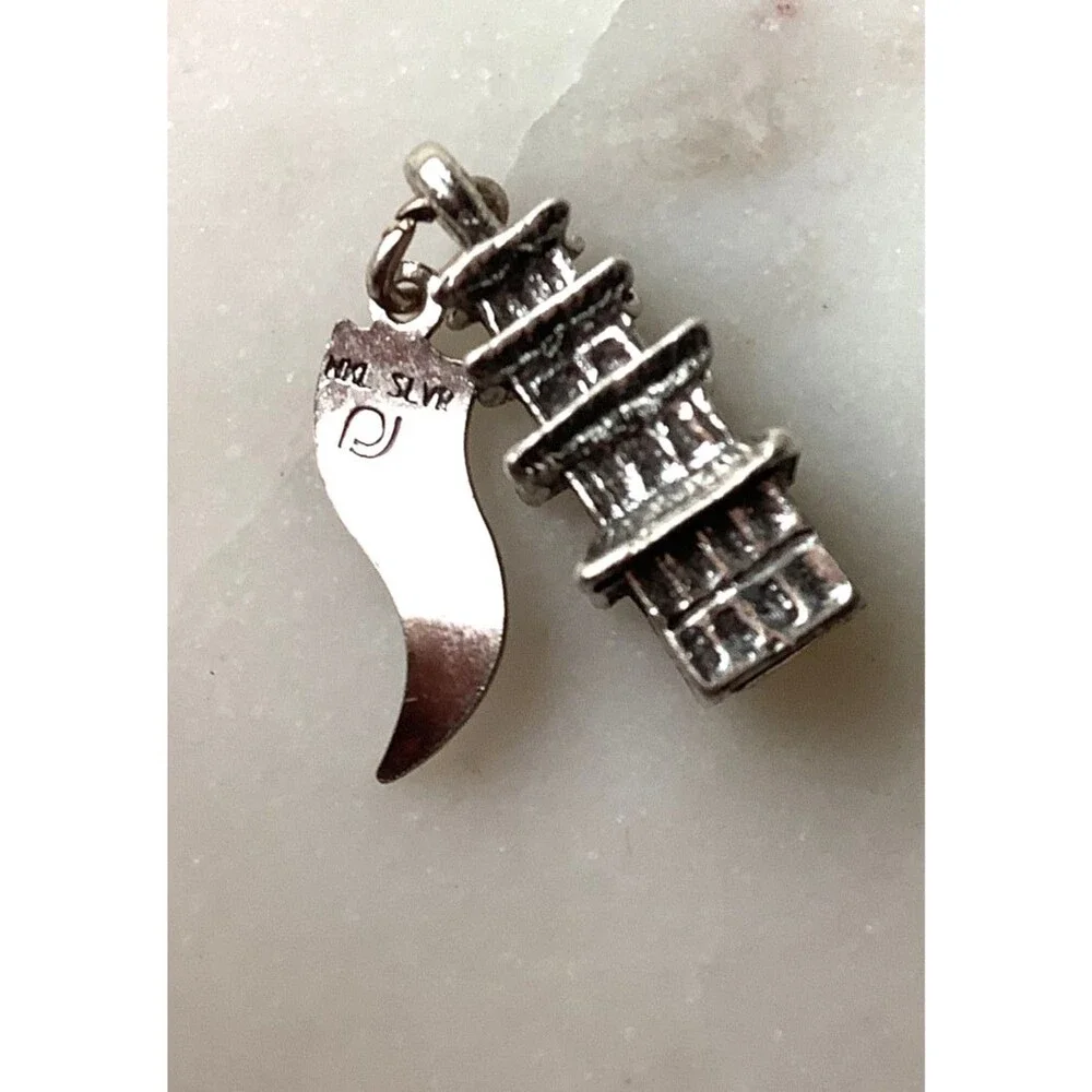 Vintage Chinatown Charm San Francisco Pagoda Nickel Silver Pendant Signed